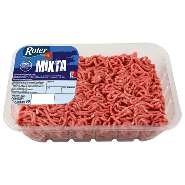 Bandeja de preparado de carne picada mixta (vacuno-cerdo), elaborada sin gluten ROLER 800 g. - 0.8 kg - Imagen del producto en Findit