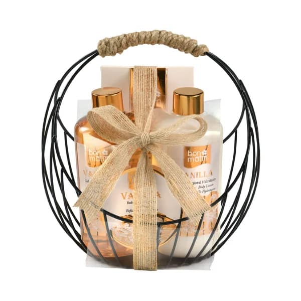 BON MATIN Cesta metálica con productos para el baño con aroma a vainilla. - 1 ud - Imagen del producto en Findit