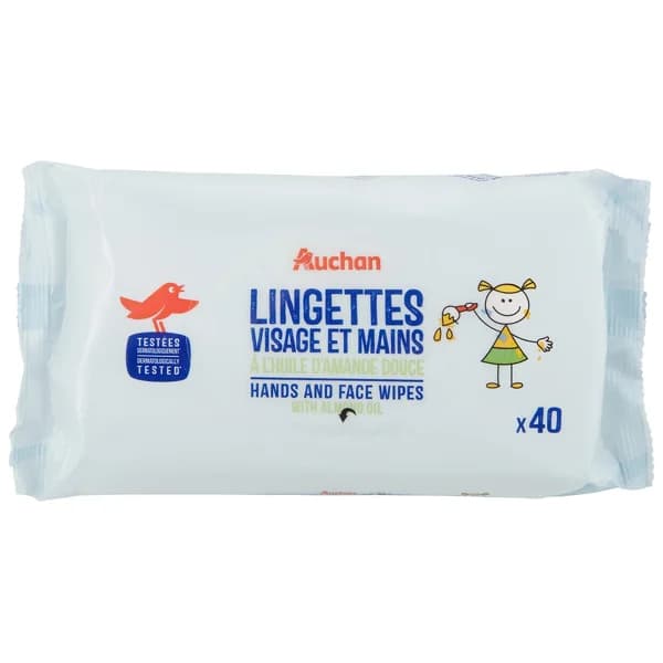 PRODUCTO ALCAMPO Toallitas húmedas con aceite de almendras, para la limpieza de cara y manos 40 uds. - 1 ud - Imagen del producto en Findit