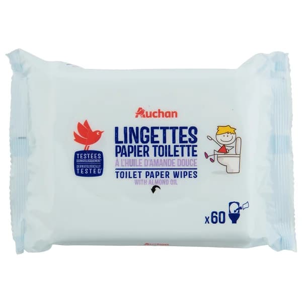 PRODUCTO ALCAMPO Toallitas de papel higiénico para Wc, con aceite de almendra 60 uds. - 1 ud - Imagen del producto en Findit