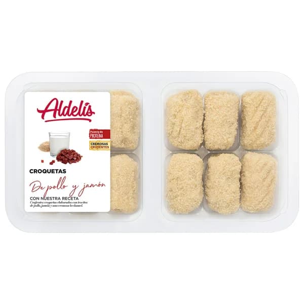 Croquetas con trocitos de pollo, jamón y cremosa bechamel ALDELÍS 12 uds. - 0.38 kg - Imagen del producto en Findit