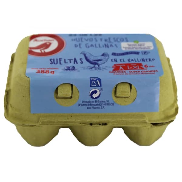 AUCHAN Huevos de gallinas sueltas en el gallinero clase L - XL y cat. A 6 uds. Producto Alcampo - 1 ud - Imagen del producto en Findit