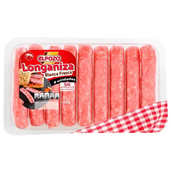 Longaniza blanca fresca, con alto contenido en proteínas, sin gluten y sin lactosa EL POZO 325 g. - 0.32 kg - Imagen del producto en Findit