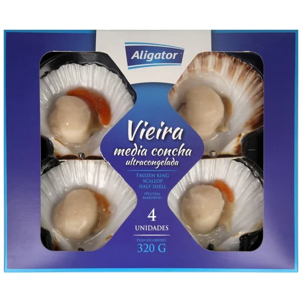 ALIGATOR Vieira con 1/2 concha ultracongelada ALIGATOR 4 uds. - 0.32 kg - Imagen del producto en Findit