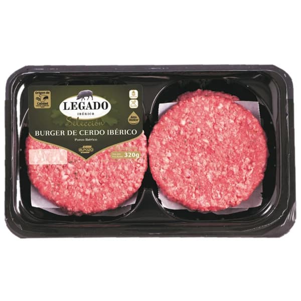 Burger meat de cerdo ibérico, elaboradas sin gluten y sin lactosa LEGADO IBÉRICO Selección 4 x 80 g. - 0.36 kg - Imagen del producto en Findit