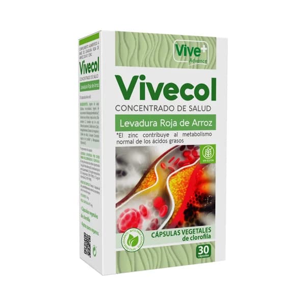 VIVE ADVANCE Complemento alimenticio a base de levadura roja de arroz, olivo y zinc VIVE+ Advance 30 cápsulas - 1 ud - Imagen del producto en Findit
