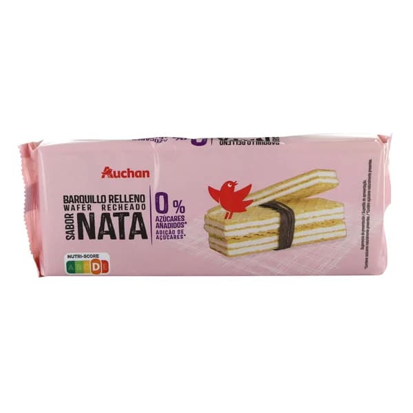 PRODUCTO ALCAMPO Galleta barquillo rellena sabor nata o% azúcares añadidos 200 g. - 0.2 kg - Imagen del producto en Findit