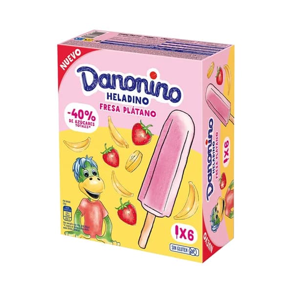 DANONINO Heladino polos de leche con queso y sabor a fresa y plátano 6 x 50 ml. - 0.3 l - Imagen del producto en Findit