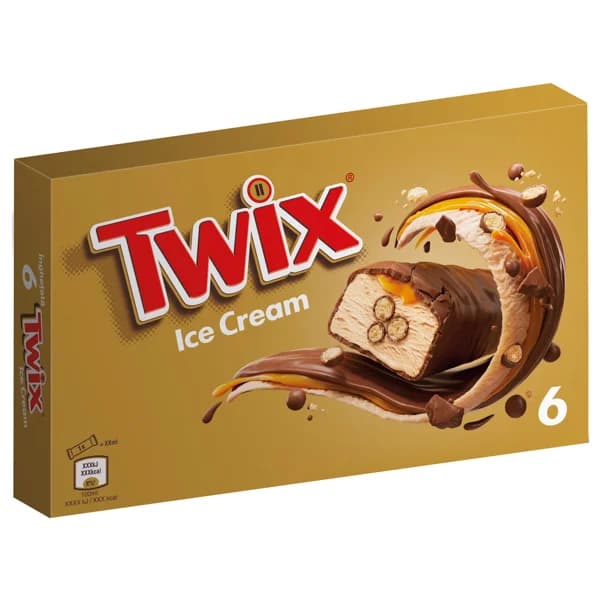 TWIX Barrita de helado de caramelo con trozos de galleta, recubierta de chocolate 6 x 50 ml. - 0.3 l - Imagen del producto en Findit