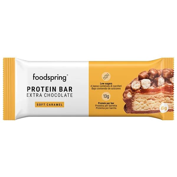 FOODSPRING Barrita de proteinas con extra de chocolate y caramelo suave 45 g. - 1 ud - Imagen del producto en Findit