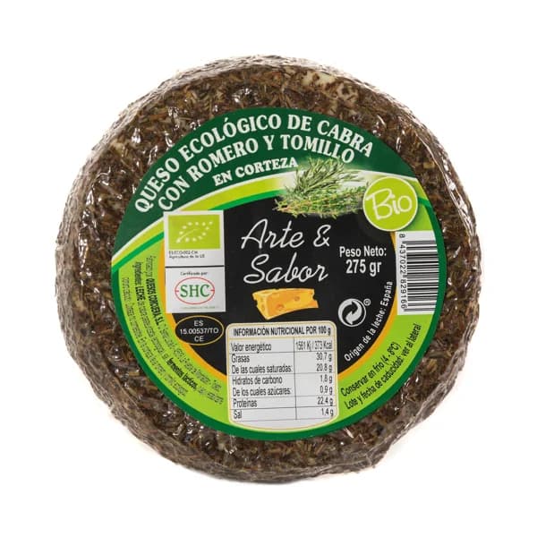 ARTE & SABOR Bio Queso ecológico de cabra (en corteza) con romero y tomillo 275 g. - 1 ud - Imagen del producto en Findit