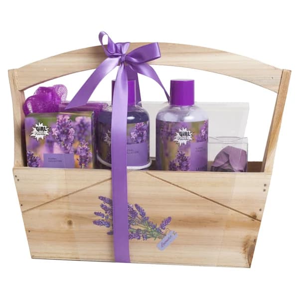 GIRL POWER Floral collection lavanda Cesta de madera con productos para el baño. - 1 ud - Imagen del producto en Findit