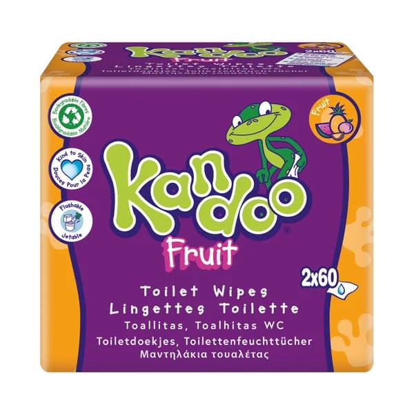 KANDOO Toallitas humedas para bebé, con aroma a frutas tropicales KANDOO Fruit 2 x 60 uds. - 1 ud - Imagen del producto en Findit
