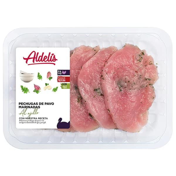 Bandeja de pechuga de pavo marinadas con ajo y perejil ALDELÍS - 1 ud - Imagen del producto en Findit