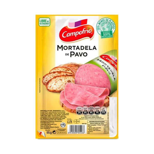 CAMPOFRÍO Mortadela de pavo, cortada en finas lonchas CAMPOFRÍO 115 g. - 0.1 kg - Imagen del producto en Findit