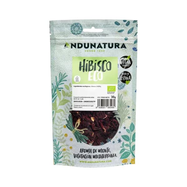 ANDUNATURA Hierbas para infusión de hibisco ecológico 30 g. - 1 ud - Imagen del producto en Findit