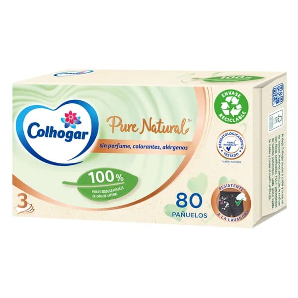 COLHOGAR Tissue faciales Pure Natural con fibras naturales COLHOGAR 80 uds - 1 ud - Imagen del producto en Findit