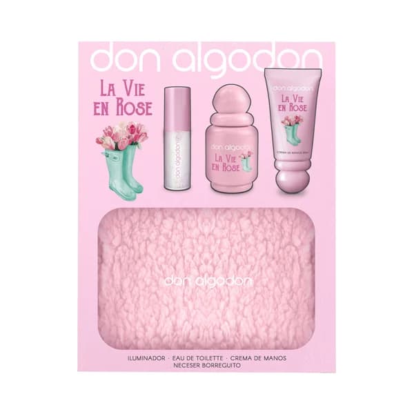 DON ALGODÓN La vie en rose Neceser para mujer con colonia, iluminador y crema de manos. - 1 ud - Imagen del producto en Findit