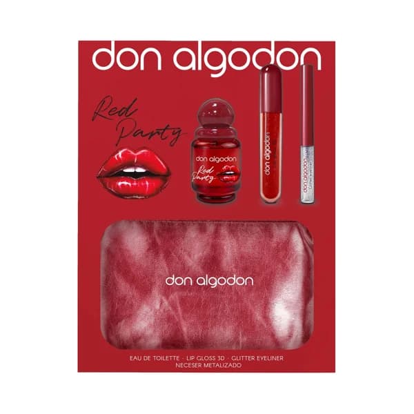 DON ALGODÓN Red party Neceser para mujer con colonia, brillo de labios 3D y eyeliner brillante. - 1 ud - Imagen del producto en Findit