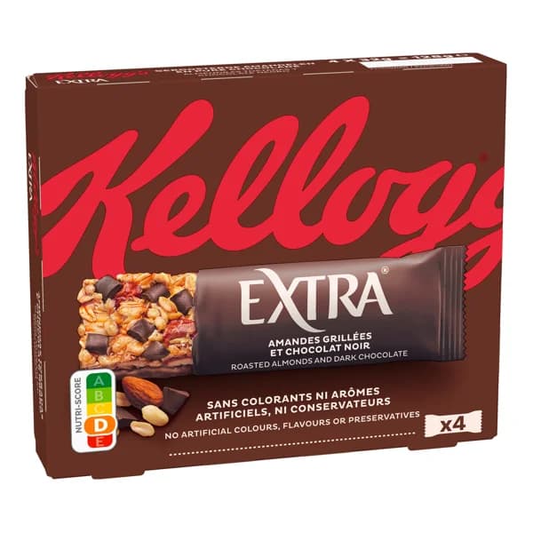 KELLOGG'S  Extra Barritas de almendra y chocolate negro 4 uds. 128 g. - 0.13 kg - Imagen del producto en Findit