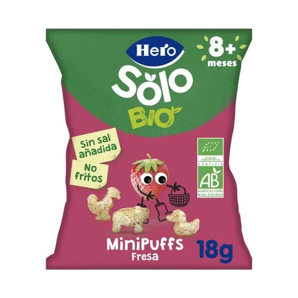 HERO Solo bio Snacks infantiles no fritos y sin azúcares añadidos. de cereales y fresas ecológicos, a partir de 8 meses 18 g. - 1 ud - Imagen del producto en Findit