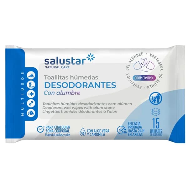 SALUSTAR Toallitas desodorantes unisex con alumbre natural SALUSTAR 15 uds. - 1 ud - Imagen del producto en Findit