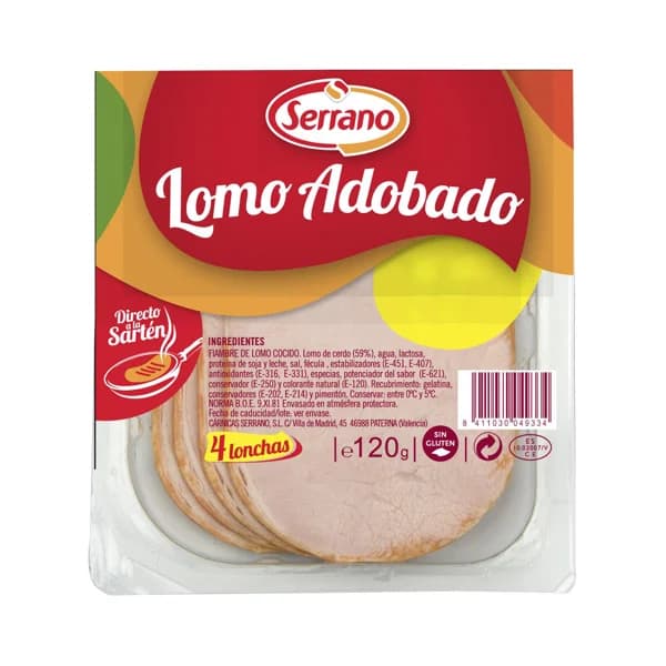 Fiambre de lomo cocido y adobado, elaborado sin gluten, listo para sarten SERRANO 120 g. - 0.11 kg - Imagen del producto en Findit