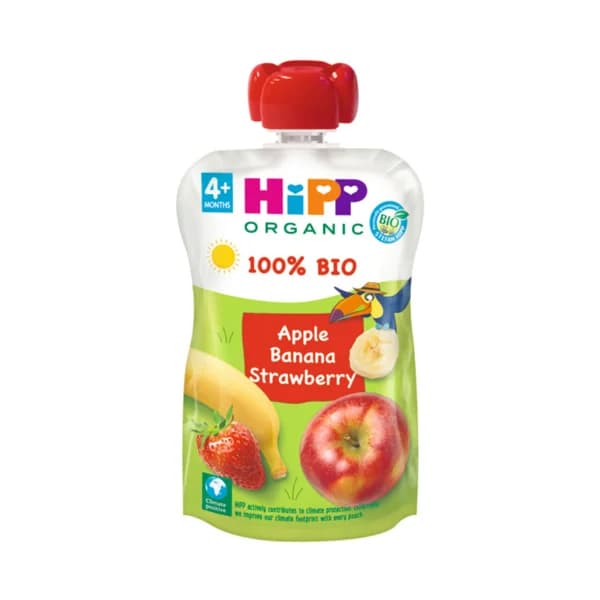 HIPP Organic Bolsita de frutas ecológicas (manzana, fresa y plátano), a partir de 4 meses 100 g. - 0.1 kg - Imagen del producto en Findit
