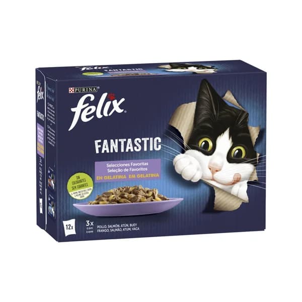 FELIX Comida para gatos húmeda tiernos trocitos en gelatina FELIX FANTASTIC 12 uds. x 85 g. - 1.02 kg - Imagen del producto en Findit