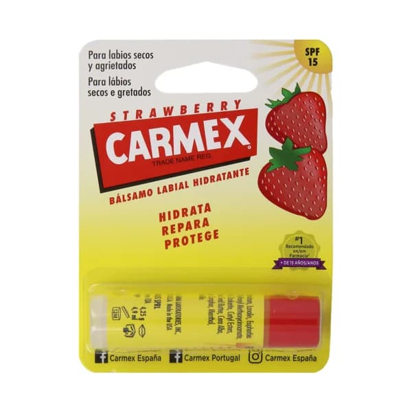 CARMEX Bálsamo labial hidratante (suaviza, hidrata y protege), especial labios secos y agrietados, sabor fresa CARMEX. - 1 ud - Imagen del producto en Findit
