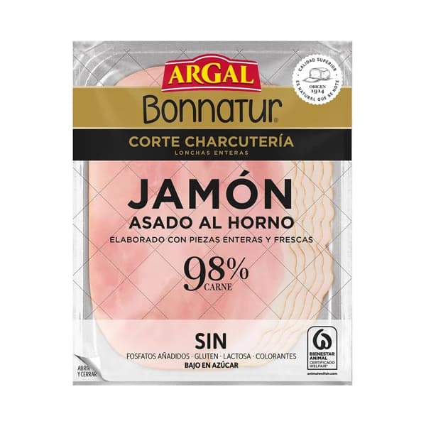 ARGAL Bonnatur Jamón asado al horno, cortado en lonchas enteras 125 g. - 0.13 kg - Imagen del producto en Findit