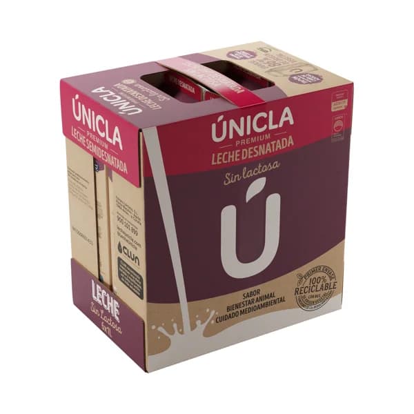 ÚNICLA Leche de vaca desnatada y sin lactosa, de origen 100% gallega 6 x 1 l. - 6 l - Imagen del producto en Findit