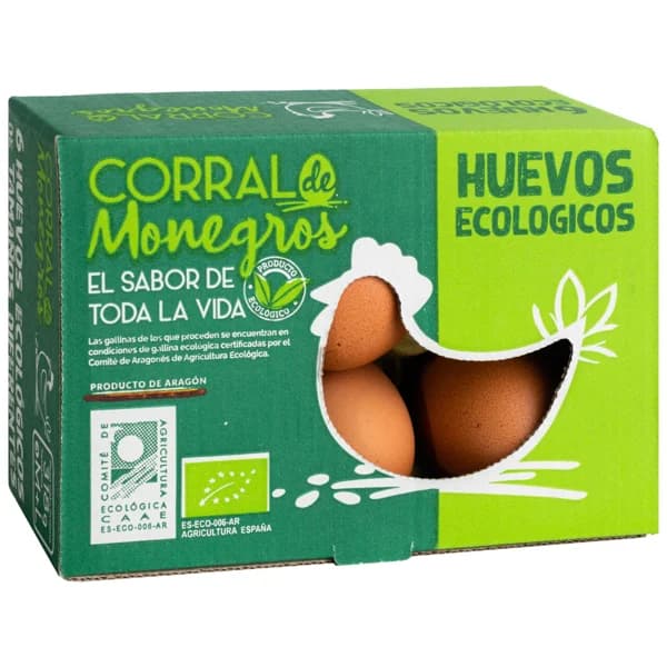 MONEGROS Huevos de producción ecológica clase M-L y categoría A 6 uds. - 1 ud - Imagen del producto en Findit