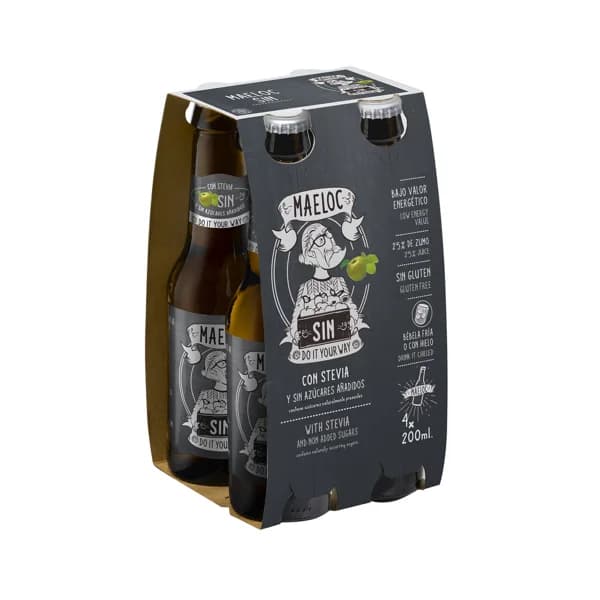 MAELOC Sidra espumosa sin alcohol, sin gluten, con stevia y sin azucares añadidos 4 x 20 cl. - 1 ud - Imagen del producto en Findit