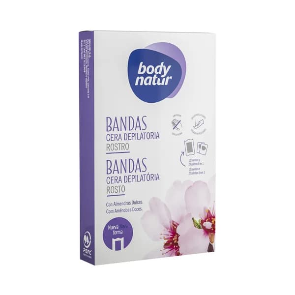 BODY NATUR Bandas de cera depilatoria para rostro, especial pieles sensibles BODY NATUR 12 uds. - 1 ud - Imagen del producto en Findit