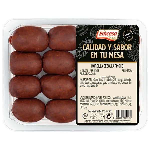 EMCESA Bandeja de morcillas negras de cebolla (pincho) - 1 ud - Imagen del producto en Findit