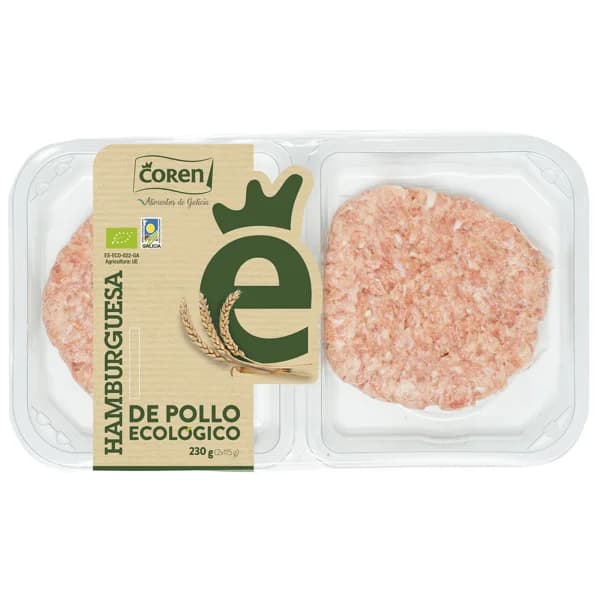 COREN Bandeja con hamburguesa de pollo de procendencia ecológica 2 x 115 g. - 0.23 kg - Imagen del producto en Findit