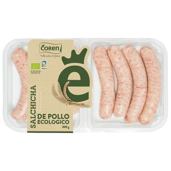 COREN Bandeja de salchichas de pollo ecológico 300 g. - 0.3 kg - Imagen del producto en Findit