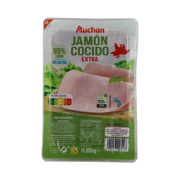 AUCHAN Jamón cocido de categoria extra, cortado en lonchas 250 g. Producto Alcampo - 0.25 kg - Imagen del producto en Findit
