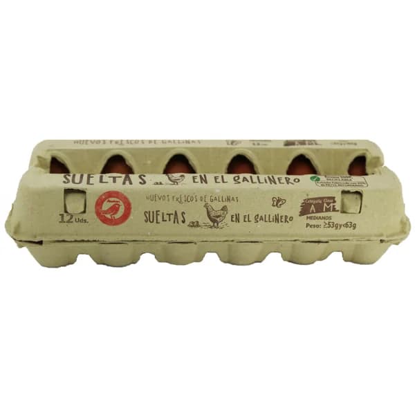 AUCHAN Huevos de gallinas sueltas en el gallinero clase M y cat. A 12 uds. Producto Alcampo - 1 ud - Imagen del producto en Findit
