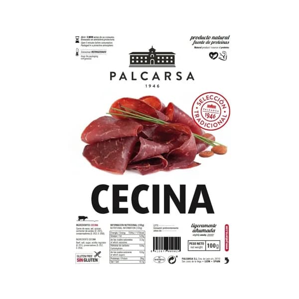 PALCARSA Cecina de vacuno ligeramente ahumada y cortada en finas lonchas PALCARSA 100 g. - 0.1 kg - Imagen del producto en Findit