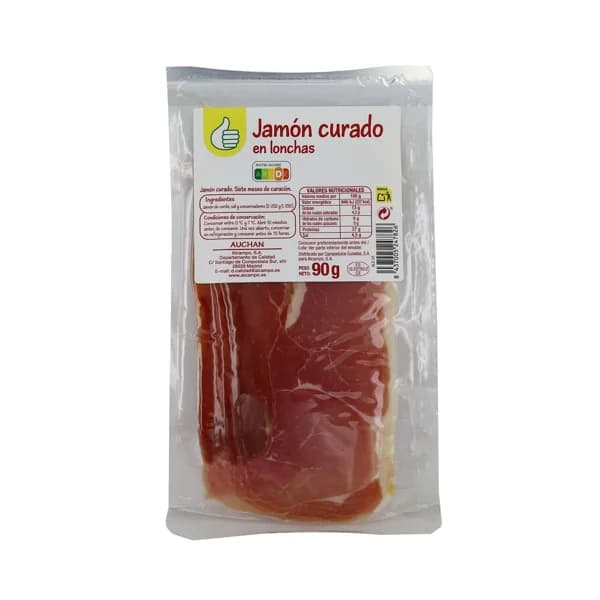 PRODUCTO ECONÓMICO ALCAMPO Jamón curado cortado en lonchas PRODUCTO ECONÓMICO ALCAMPO 90 g. - 0.09 kg - Imagen del producto en Findit