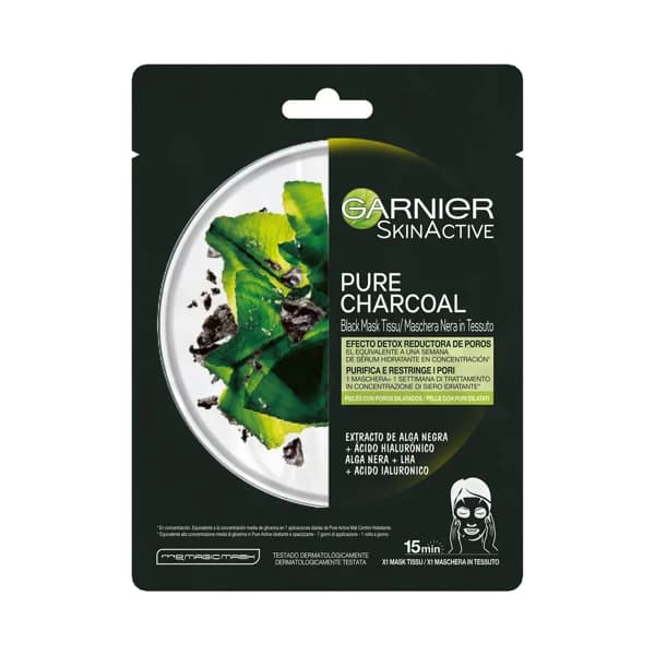 GARNIER Mascarilla de tejido, con extracto de alga negra, para pieles con poros dilatados GARNIER Skin active pure charcoal. - 1 ud - Imagen del producto en Findit