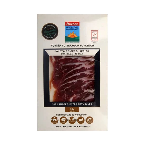ALCAMPO CULTIVAMOS LO BUENO  Paleta ibérica de cebo (50% raza ibérica), cortada en lonchas  80 g. - 0.08 kg - Imagen del producto en Findit