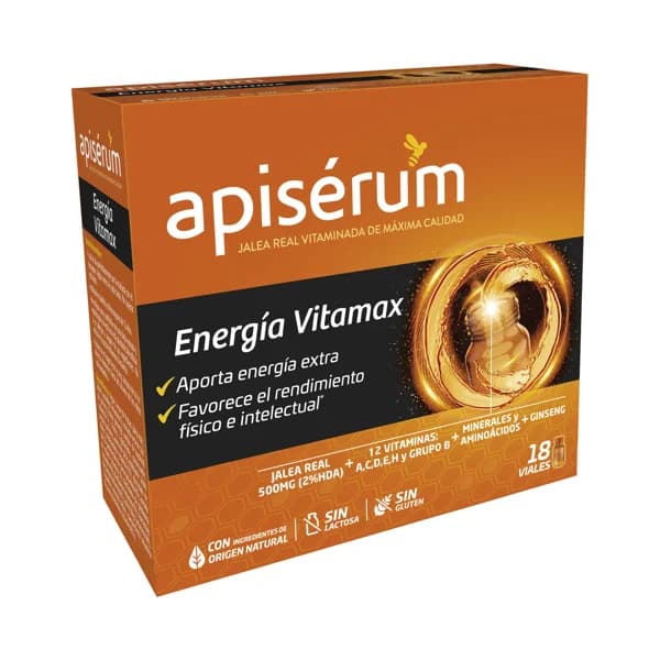 APISÉRUM Complemento alimenticio con jalea real vitaminada en cómodos viales APISÉRUM Energía vitamax 18 uds. - 1 ud - Imagen del producto en Findit