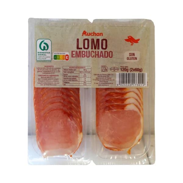AUCHAN Lomo embuchado, sin gluten y cortado en lonchas 2 x 60 g. Producto Alcampo - 0.12 kg - Imagen del producto en Findit