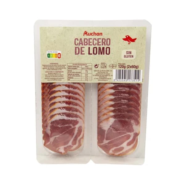 AUCHAN Cabecero de lomo embuchado, sin gluten y cortado en lonchas 2 x 60 g. Producto Alcampo - 0.12 kg - Imagen del producto en Findit
