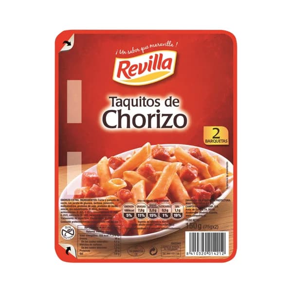 REVILLA Taquitos de chorizo extra, envasados en atmosfera protectora REVILLA 2 x 75 g. - 0.15 kg - Imagen del producto en Findit