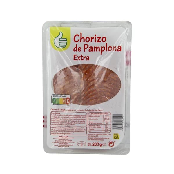PRODUCTO ECONÓMICO ALCAMPO Chorizo de Pamplona extra, elaborado sin gluten y cortado en lonchas PRODUCTO ECONÓMICO ALCAMPO 200 g. - 0.2 kg - Imagen del producto en Findit