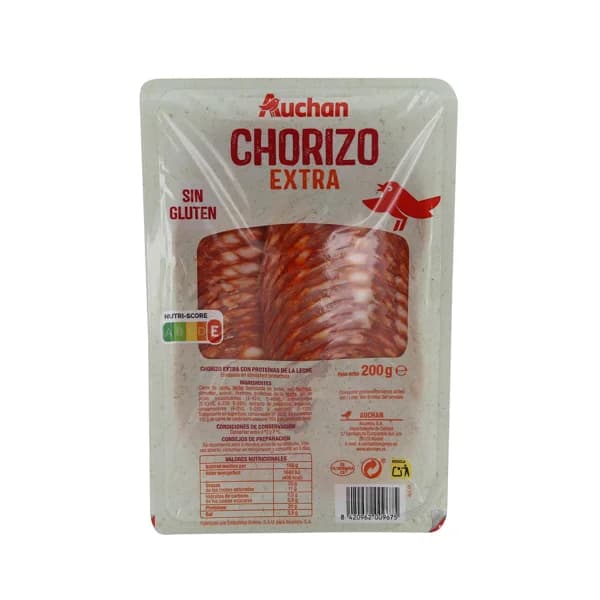 AUCHAN Chorizo extra sin gluten. cortado en lonchas 200 g. Producto Alcampo - 0.2 kg - Imagen del producto en Findit